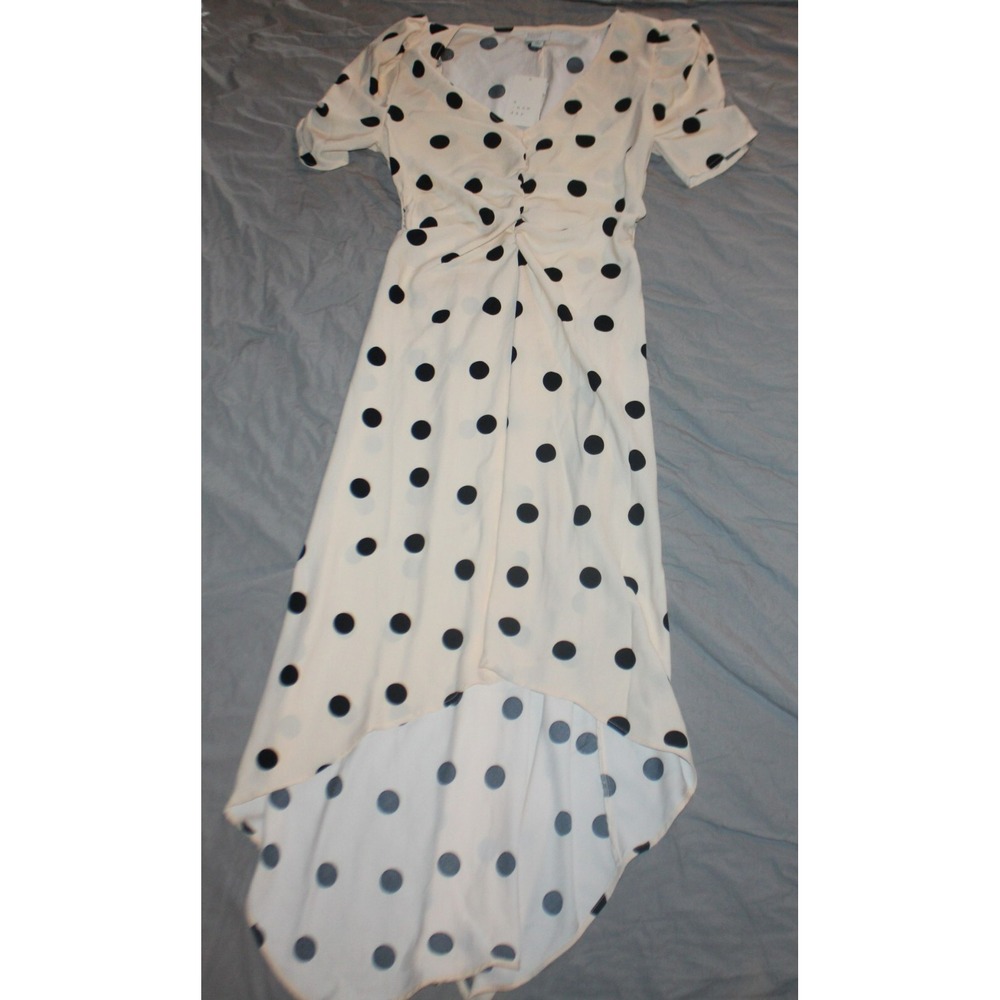 Women's Crepe Short Sleeve Midi Dress - A New Day Beige Polka Dots S